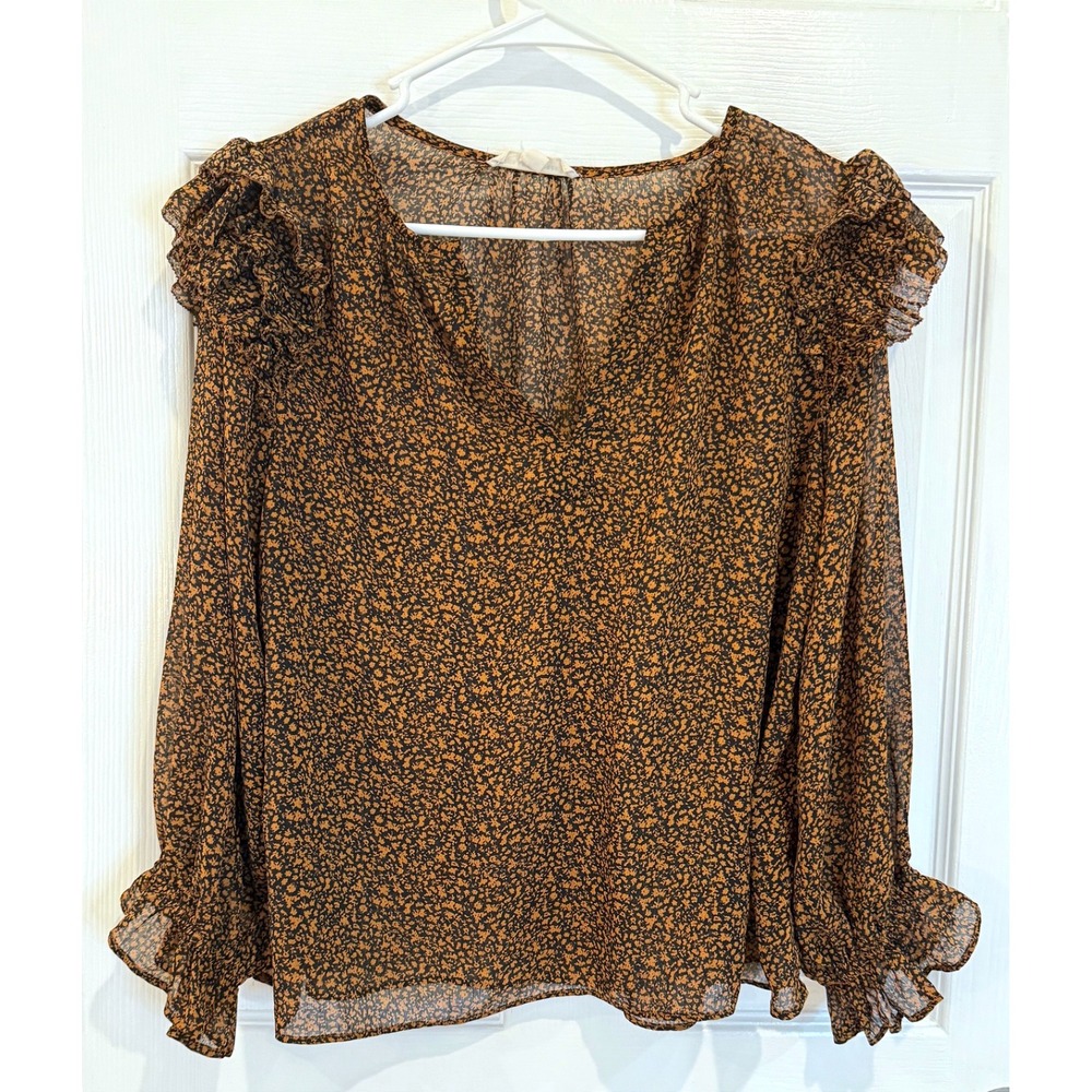 Grade & Gather Floral Print‎ Ruffle Long Sleeve Blouse - Size S